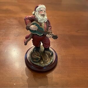 Amy & Addy Christmas decor Santa Claus Figurine with Green Guitar